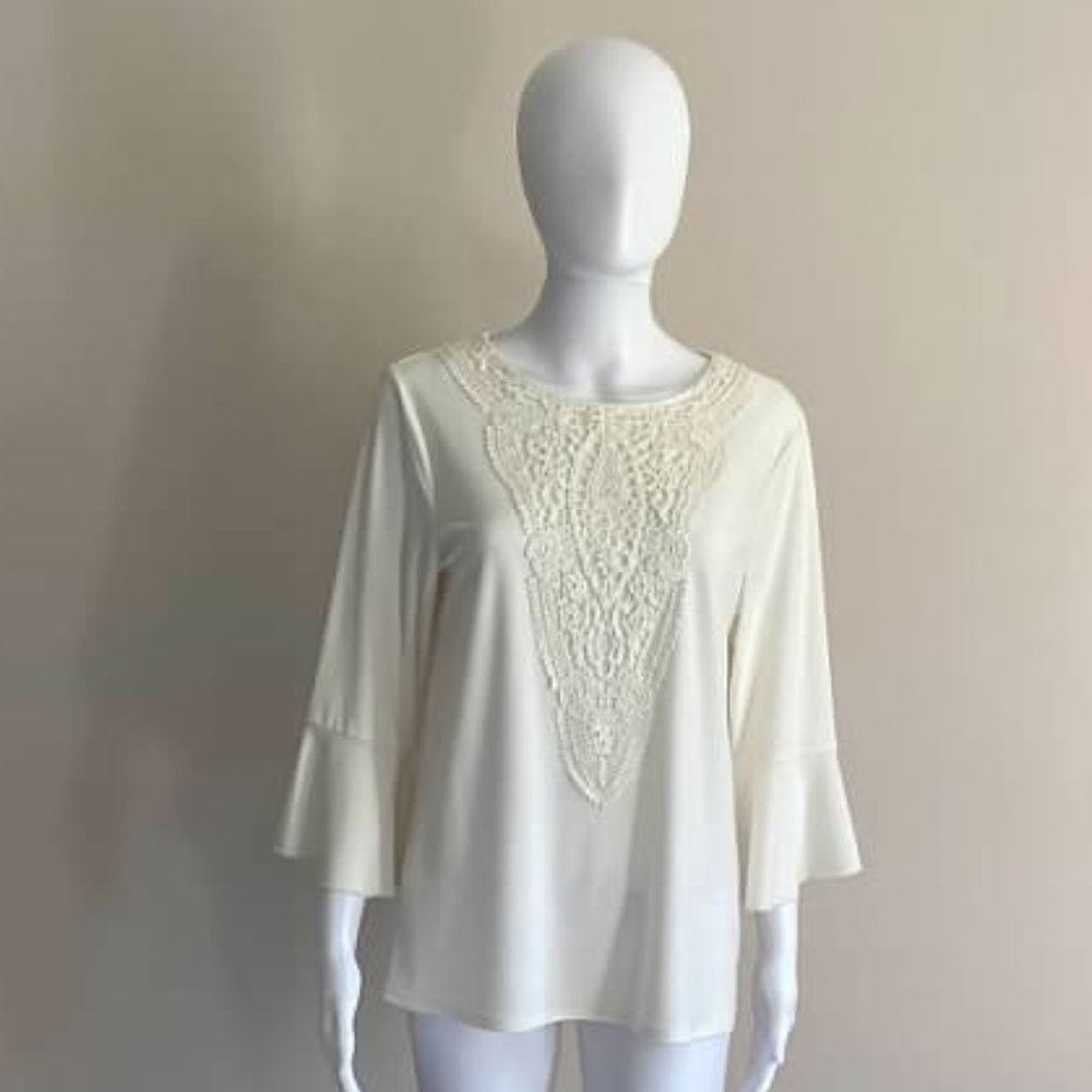 89th + Madison Bell Sleeve & Crochet Front Top